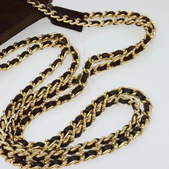 PRADA Chain Shoulder Bag Suede Brown Gold Auth - Picture 7 of 16
